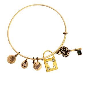 Alex and Ani Key and Lock Charm Bracelet in Gold Toned Infused w (+) Energy Tech